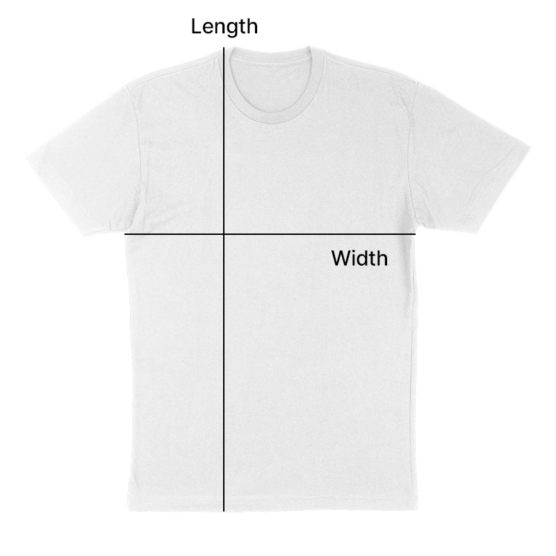 T-shirt measuring guide showing length and width